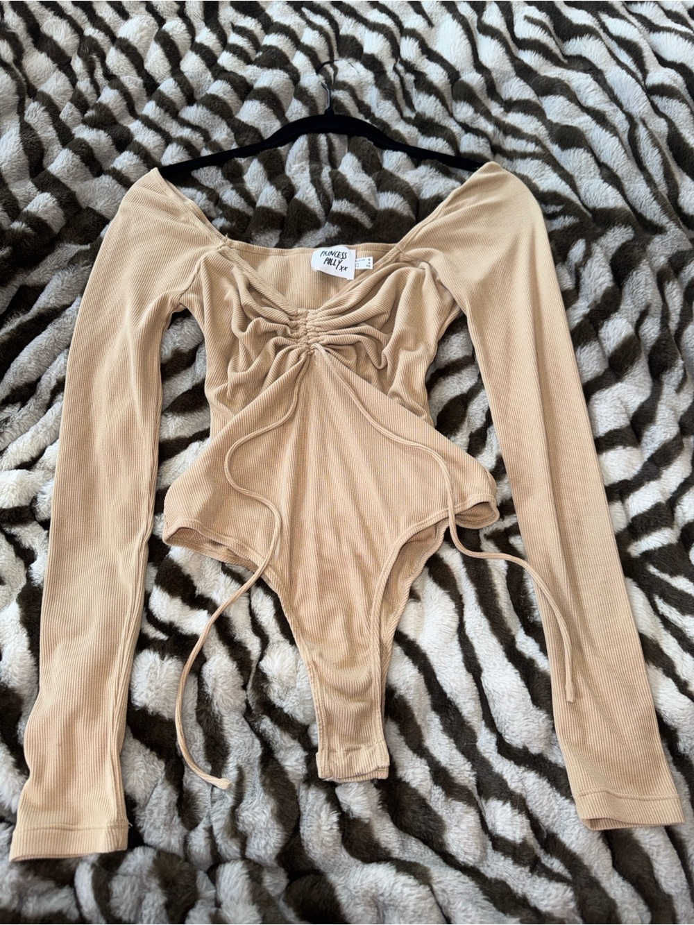 Princess Polly Ruched Beige Long Sleeve Bodysuit -